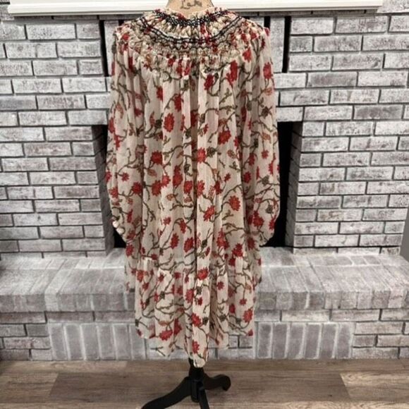 Free People Women's Keeping Up With Kara Floral Tunic Top Ivory Red Size Medium - Picture 2 of 13